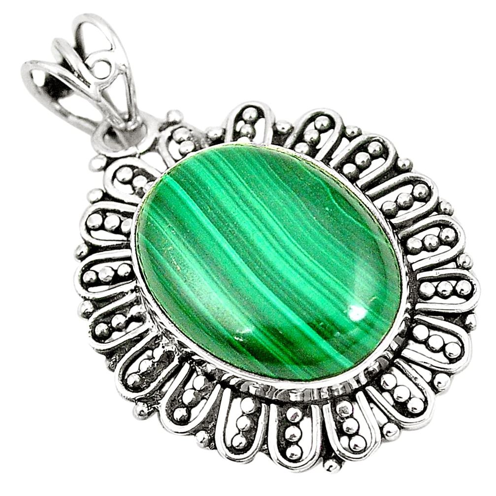 Natural green malachite (pilot's stone) 925 silver pendant jewelry m39865