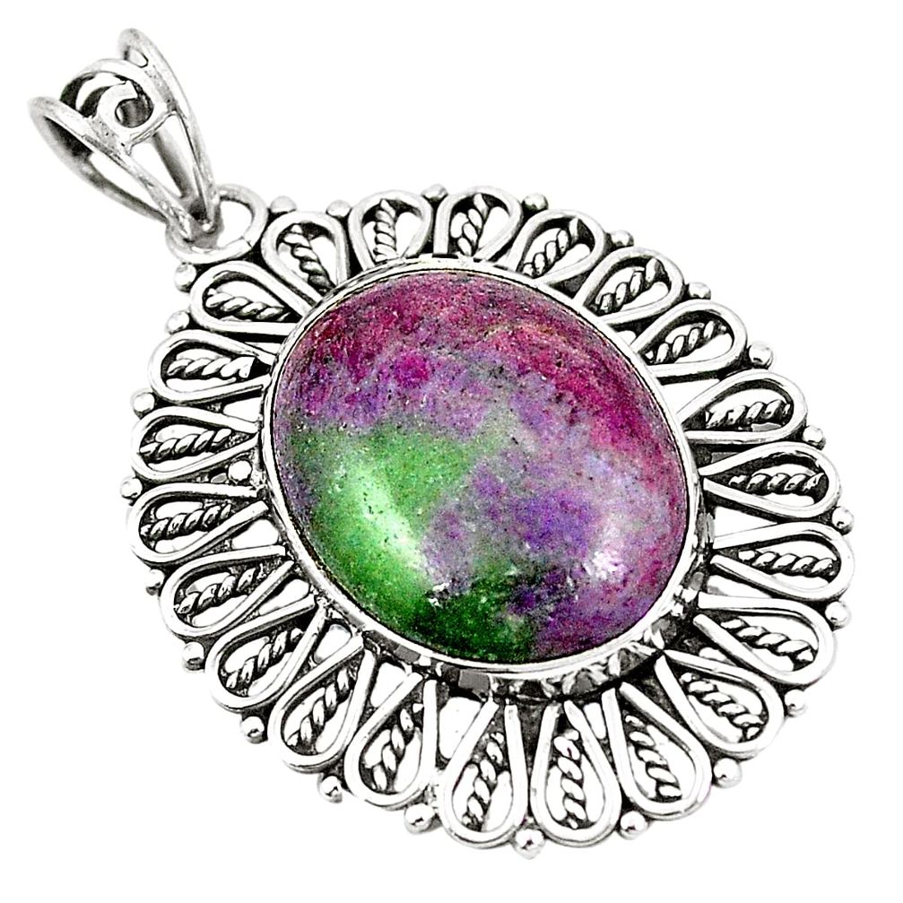 Natural pink ruby zoisite 925 sterling silver pendant jewelry m39866