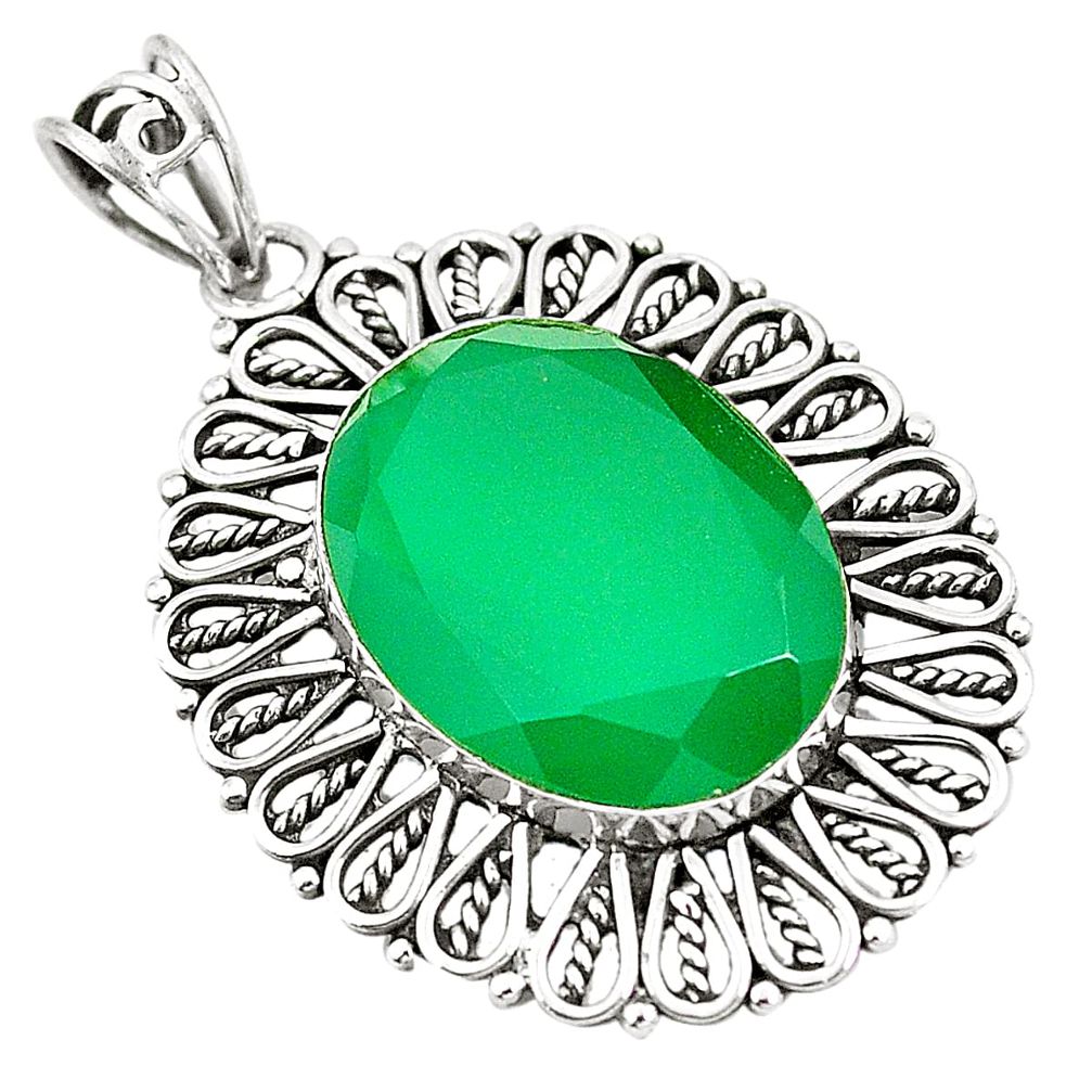 Natural green chalcedony 925 sterling silver pendant jewelry m39867