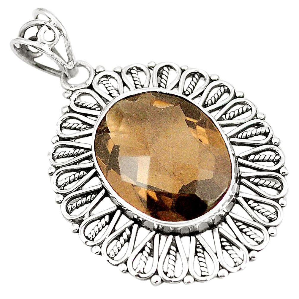 Brown smoky topaz oval 925 sterling silver pendant jewelry m39870