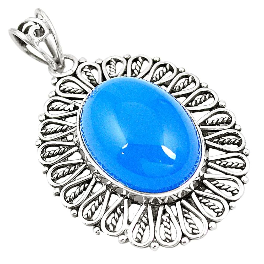 Natural blue chalcedony 925 sterling silver pendant jewelry m39875