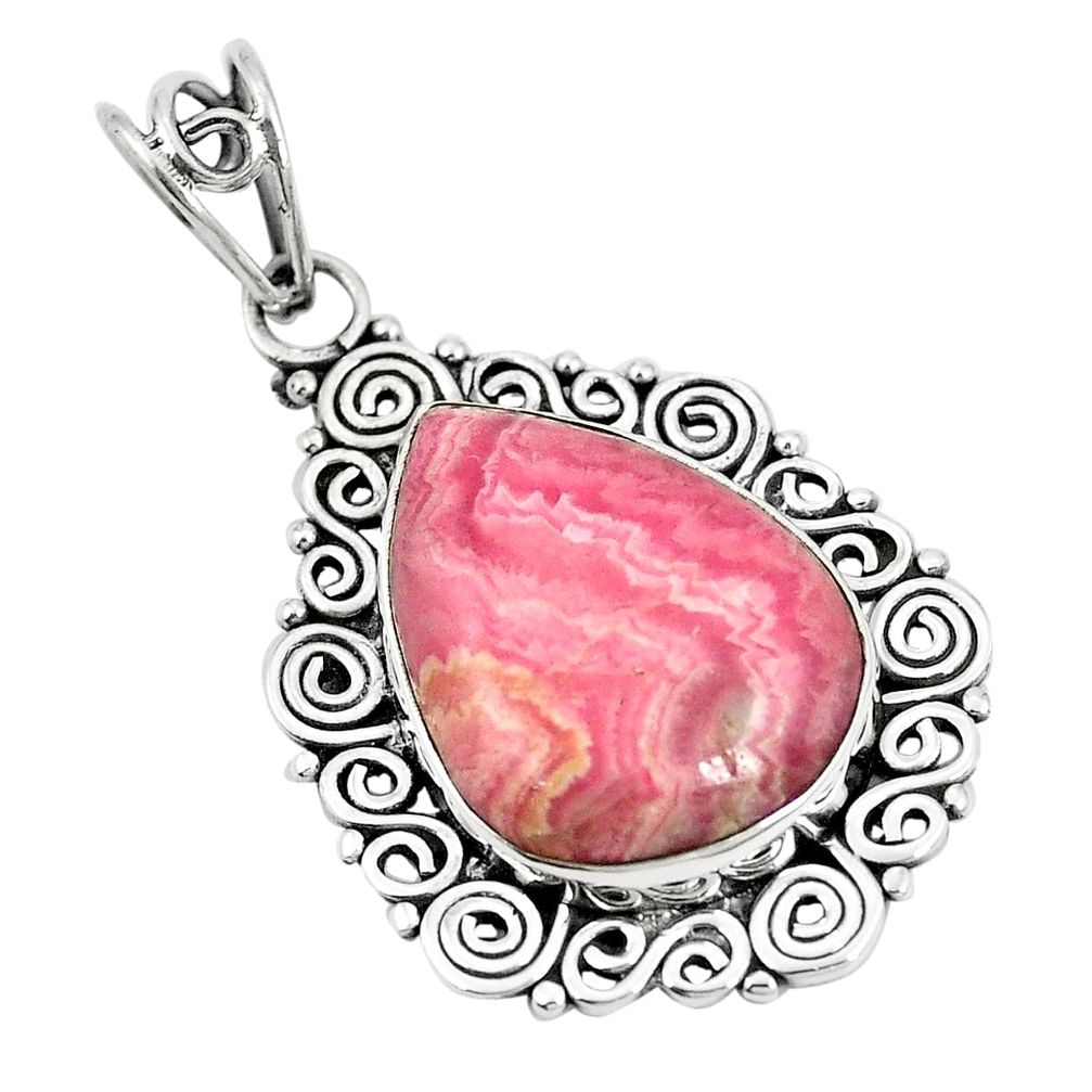 Natural pink rhodochrosite inca rose (argentina) 925 silver pendant m39890