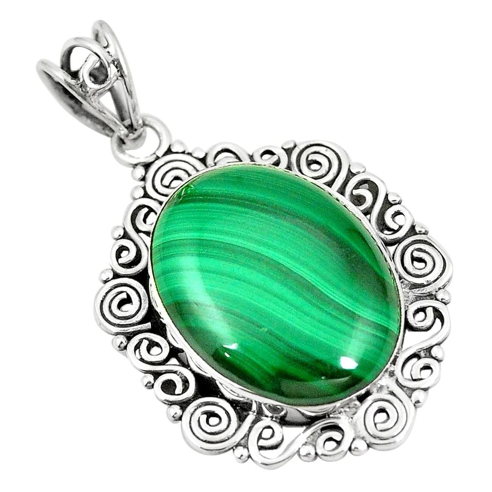 Natural green malachite (pilot's stone) 925 silver pendant jewelry m39894