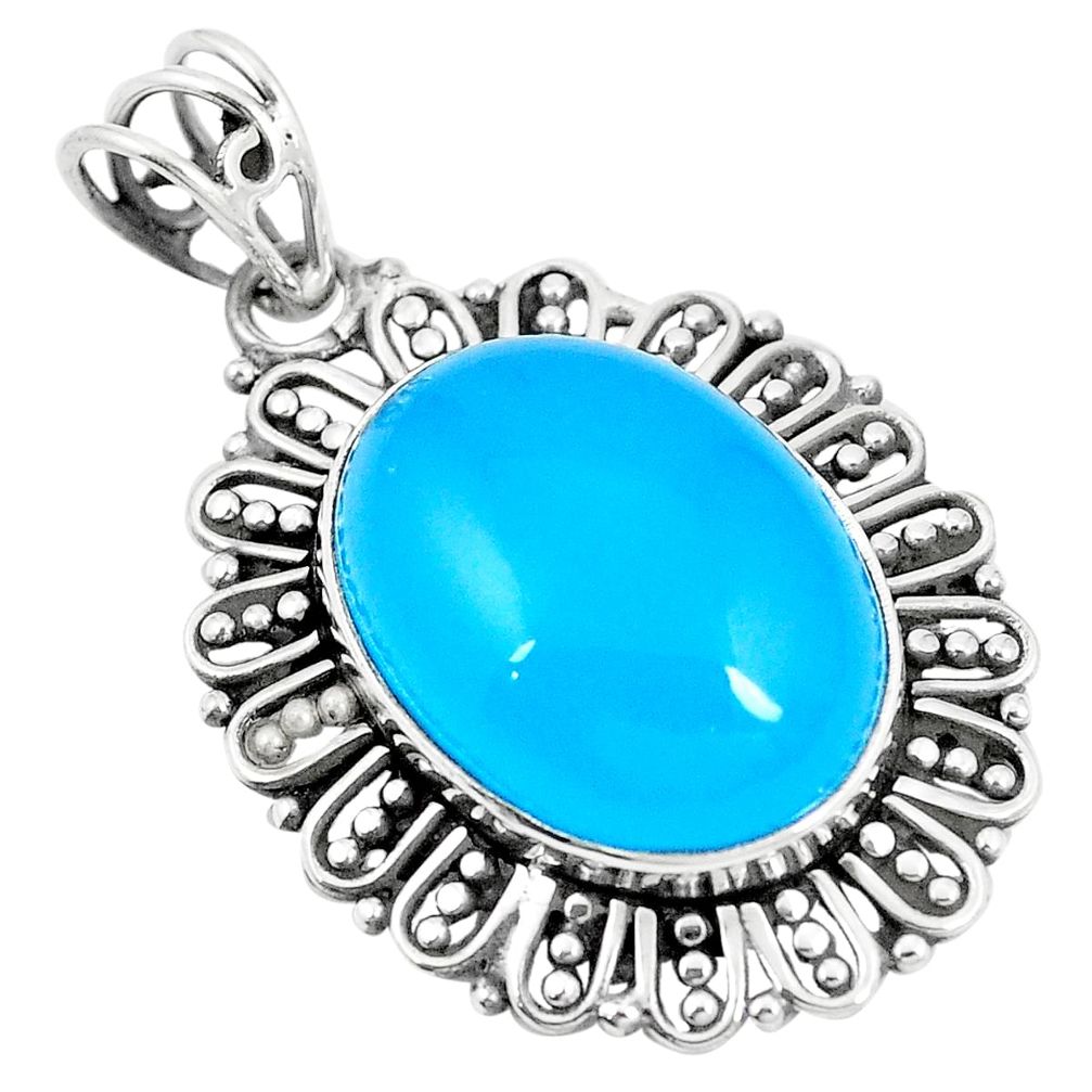 Natural blue chalcedony 925 sterling silver pendant jewelry m39896