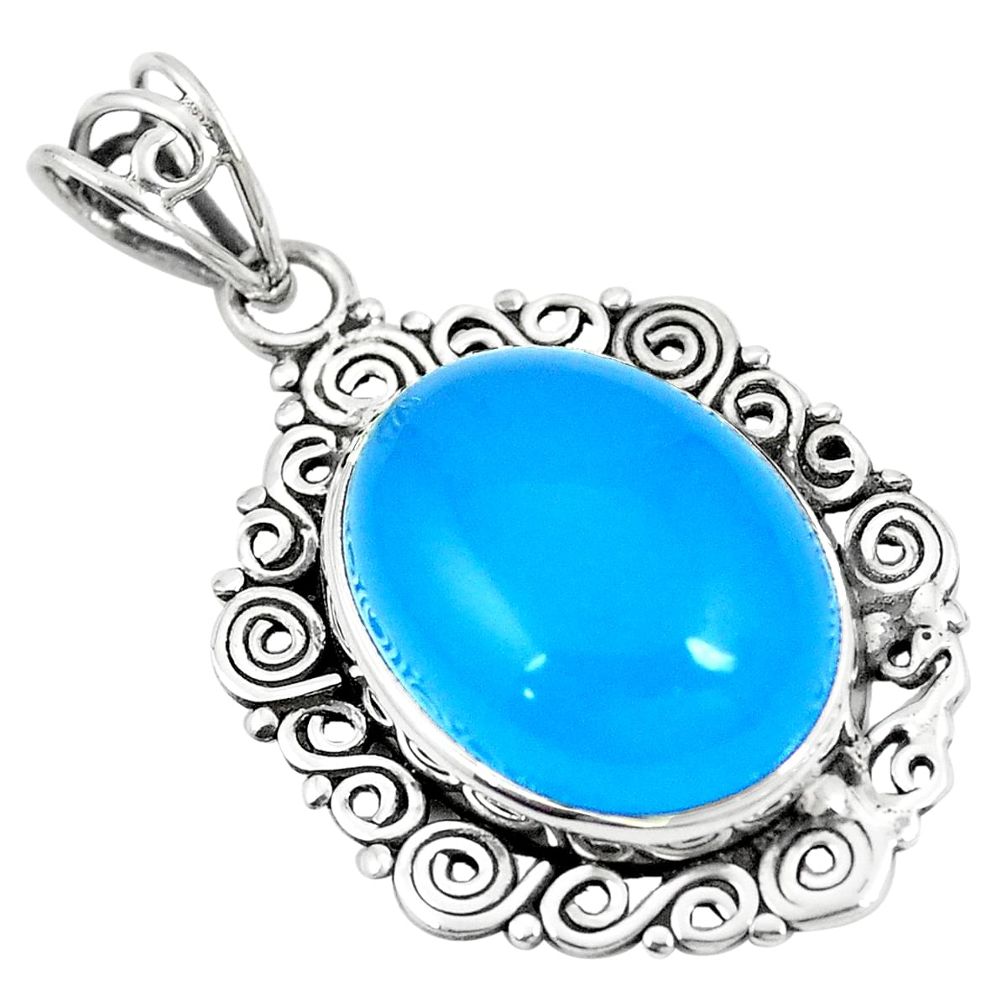 Natural blue chalcedony 925 sterling silver pendant jewelry m39898