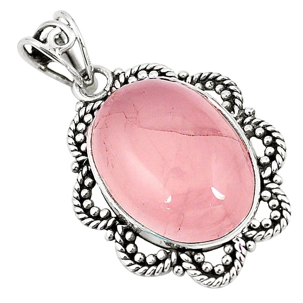Natural pink rose quartz 925 sterling silver pendant jewelry m39901