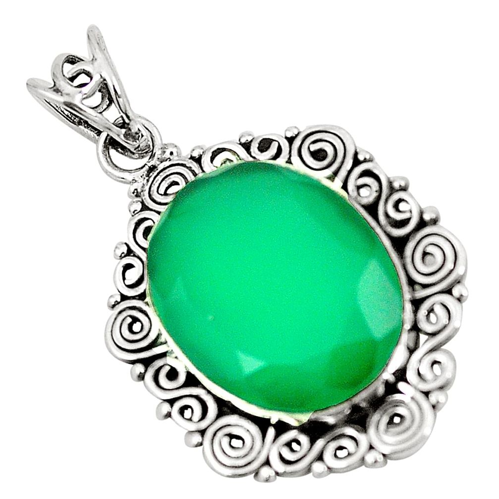 Natural green chalcedony 925 sterling silver pendant jewelry m39905