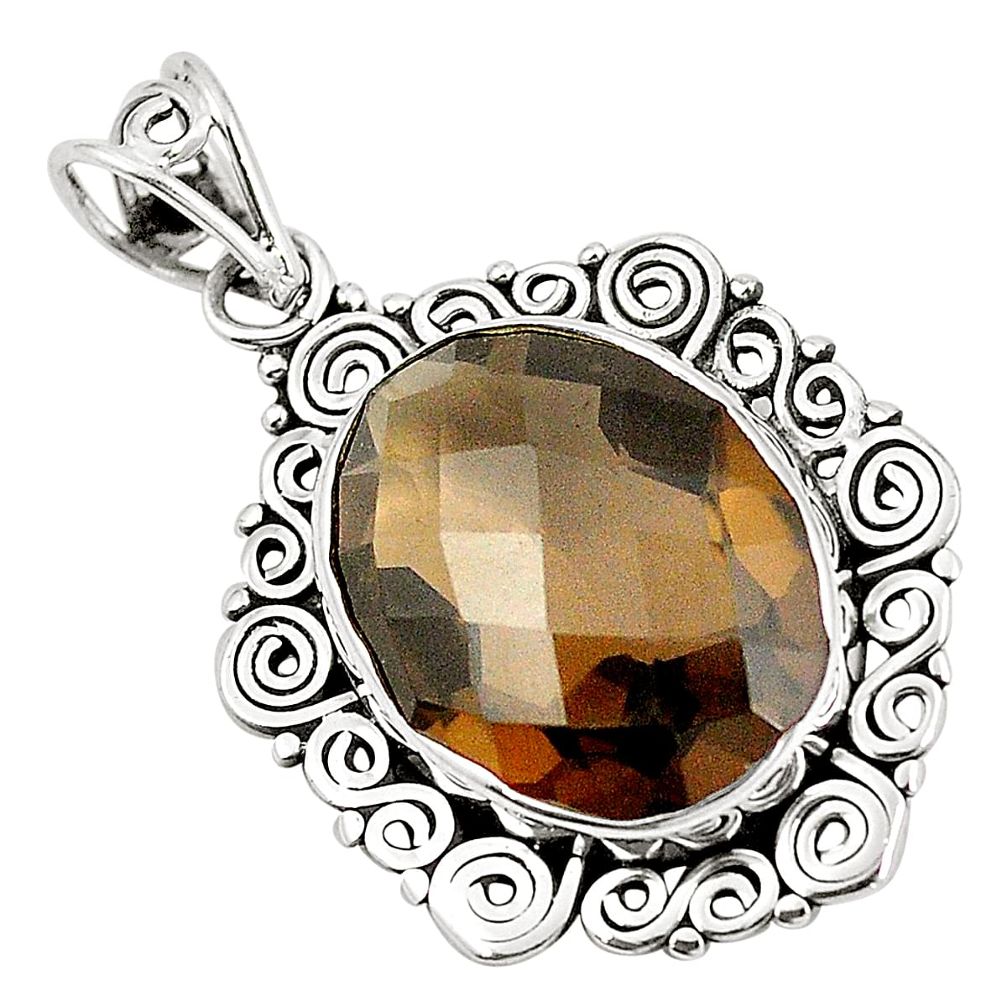 Brown smoky topaz 925 sterling silver pendant jewelry m39906