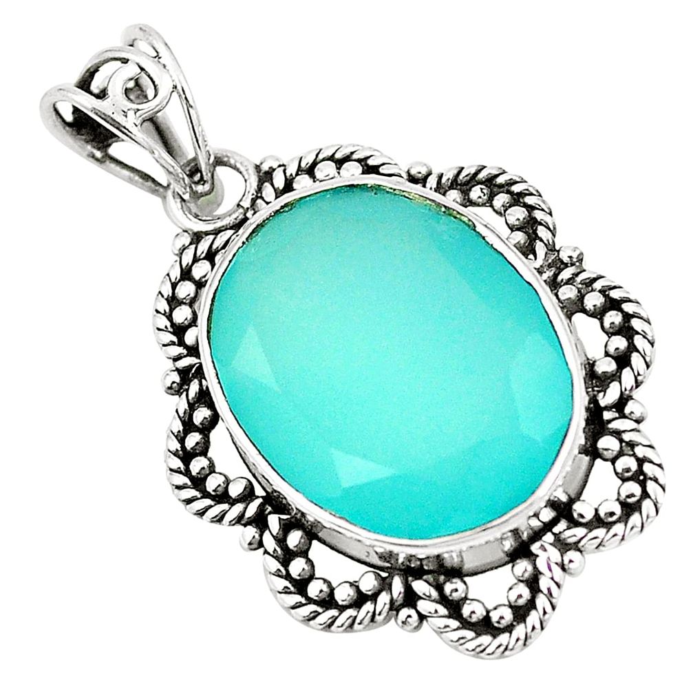Natural blue chalcedony 925 sterling silver pendant jewelry m39907