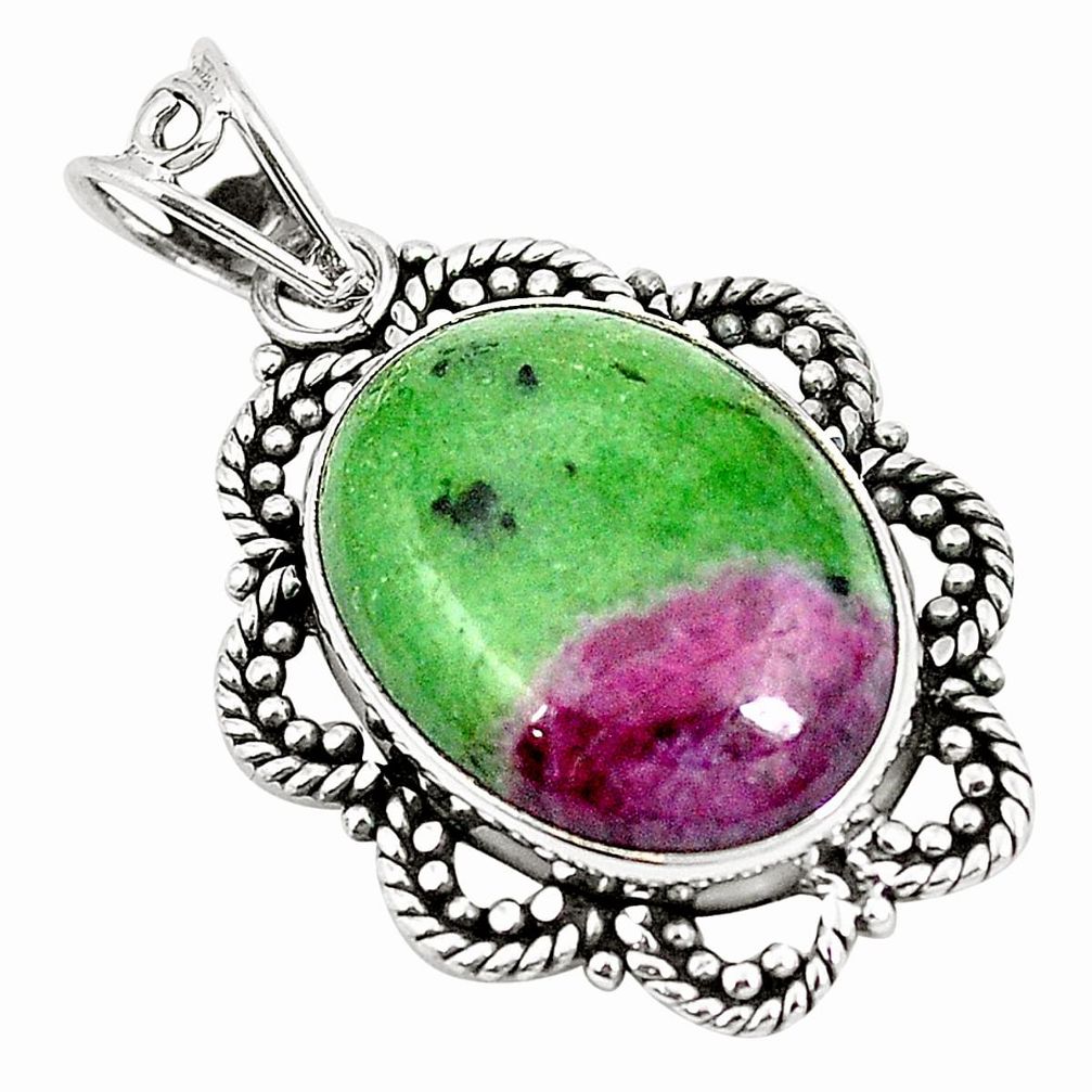 Natural pink ruby zoisite 925 sterling silver pendant jewelry m39917