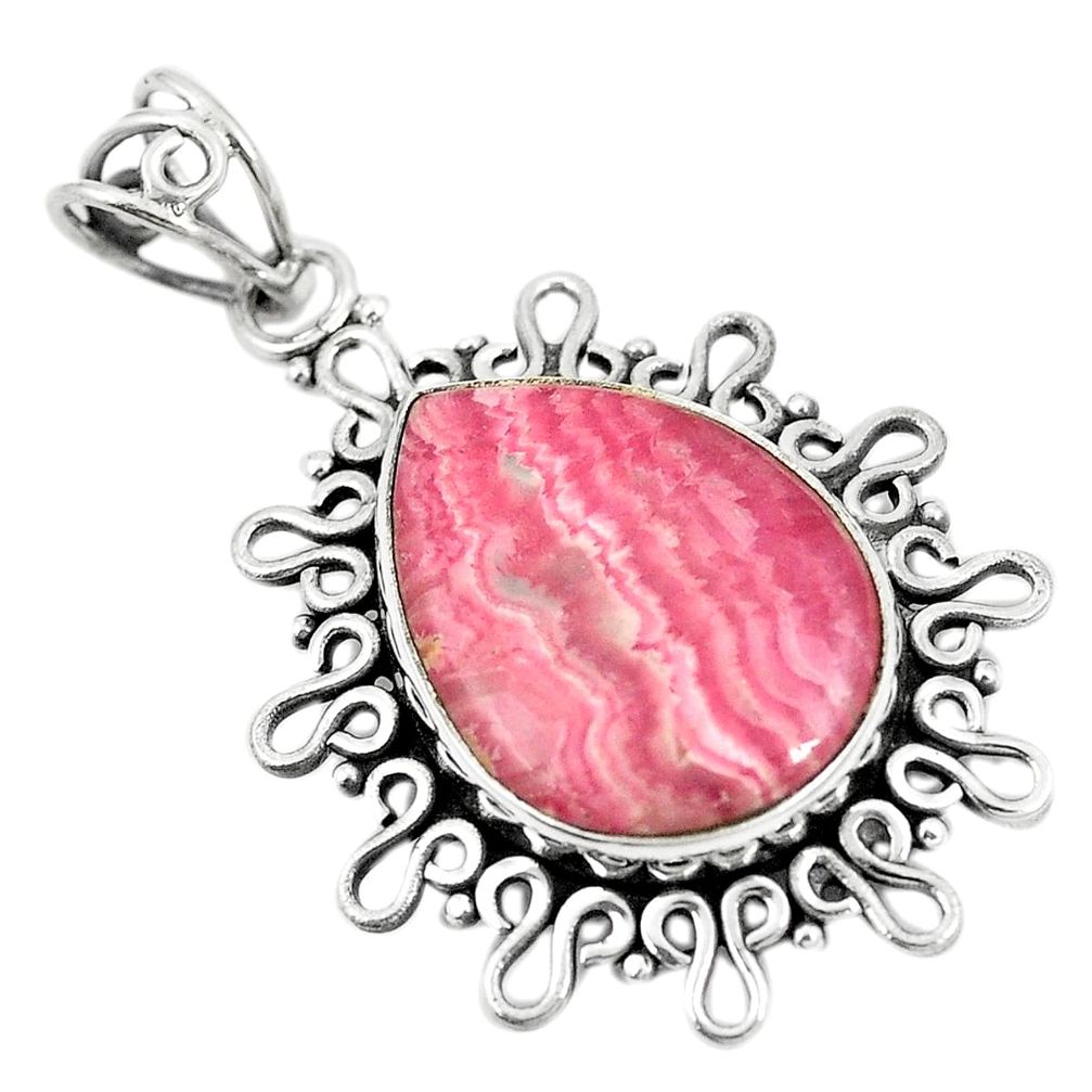 Natural pink rhodochrosite inca rose (argentina) 925 silver pendant m39927