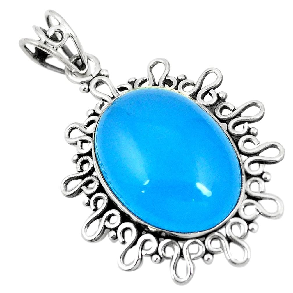 Natural blue chalcedony 925 sterling silver pendant jewelry m39934