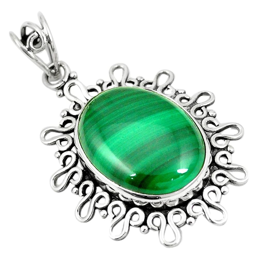Natural green malachite (pilot's stone) 925 silver pendant jewelry m39936