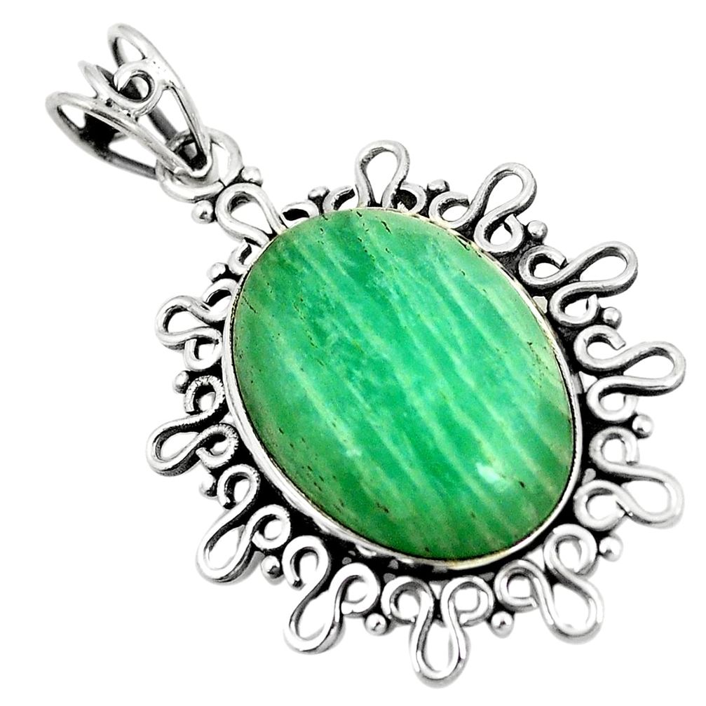 Natural green amazonite (hope stone) 925 sterling silver pendant m39937