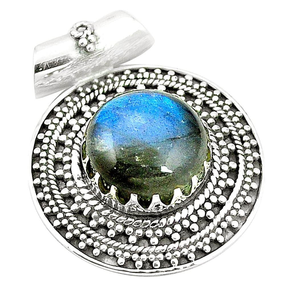 925 sterling silver natural blue labradorite round pendant jewelry m40070