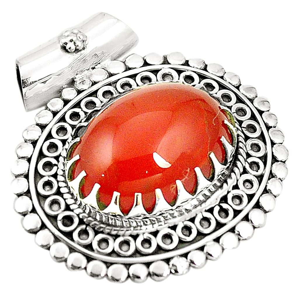 Natural orange cornelian (carnelian) oval 925 sterling silver pendant m40113