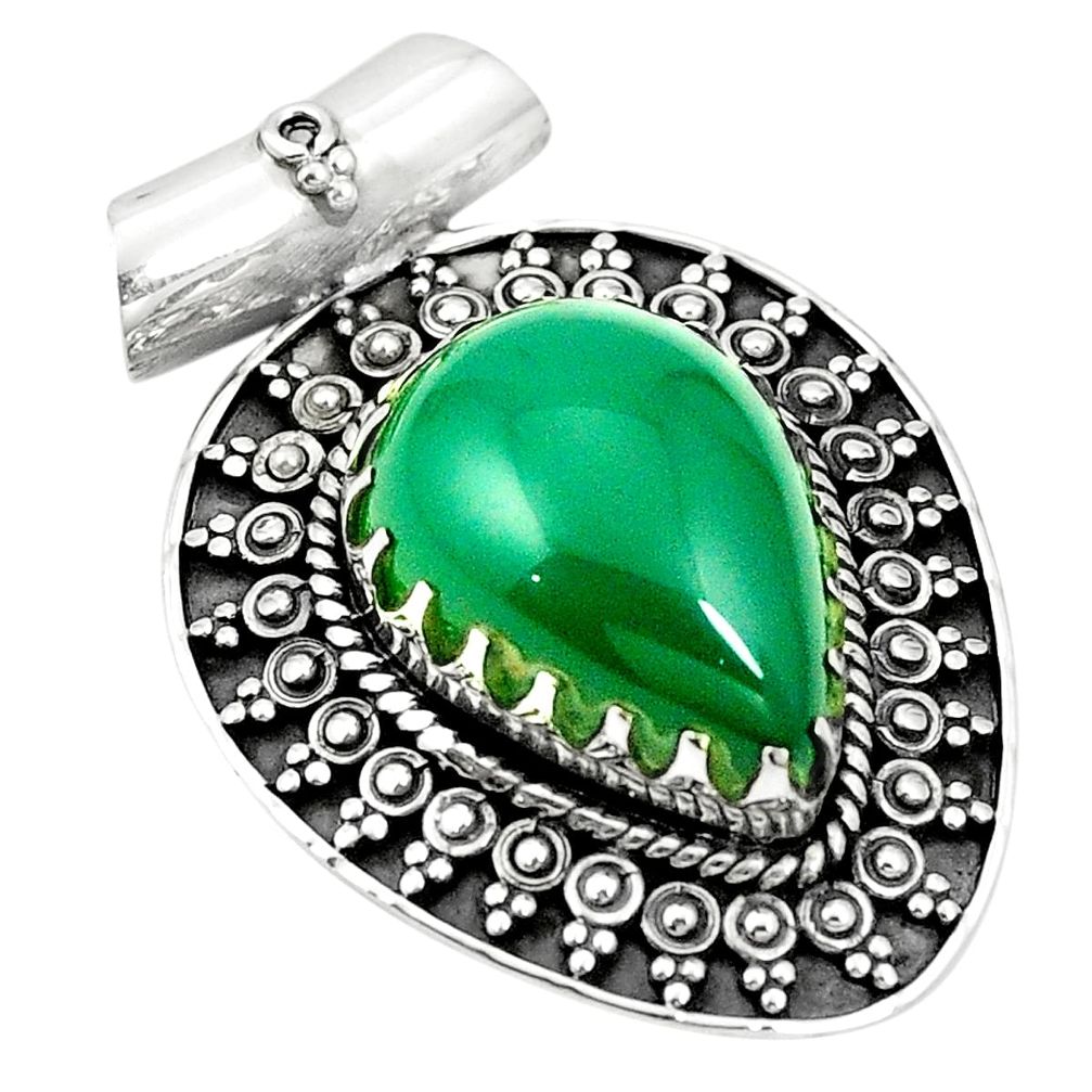 Natural green chalcedony 925 sterling silver pendant jewelry m40130