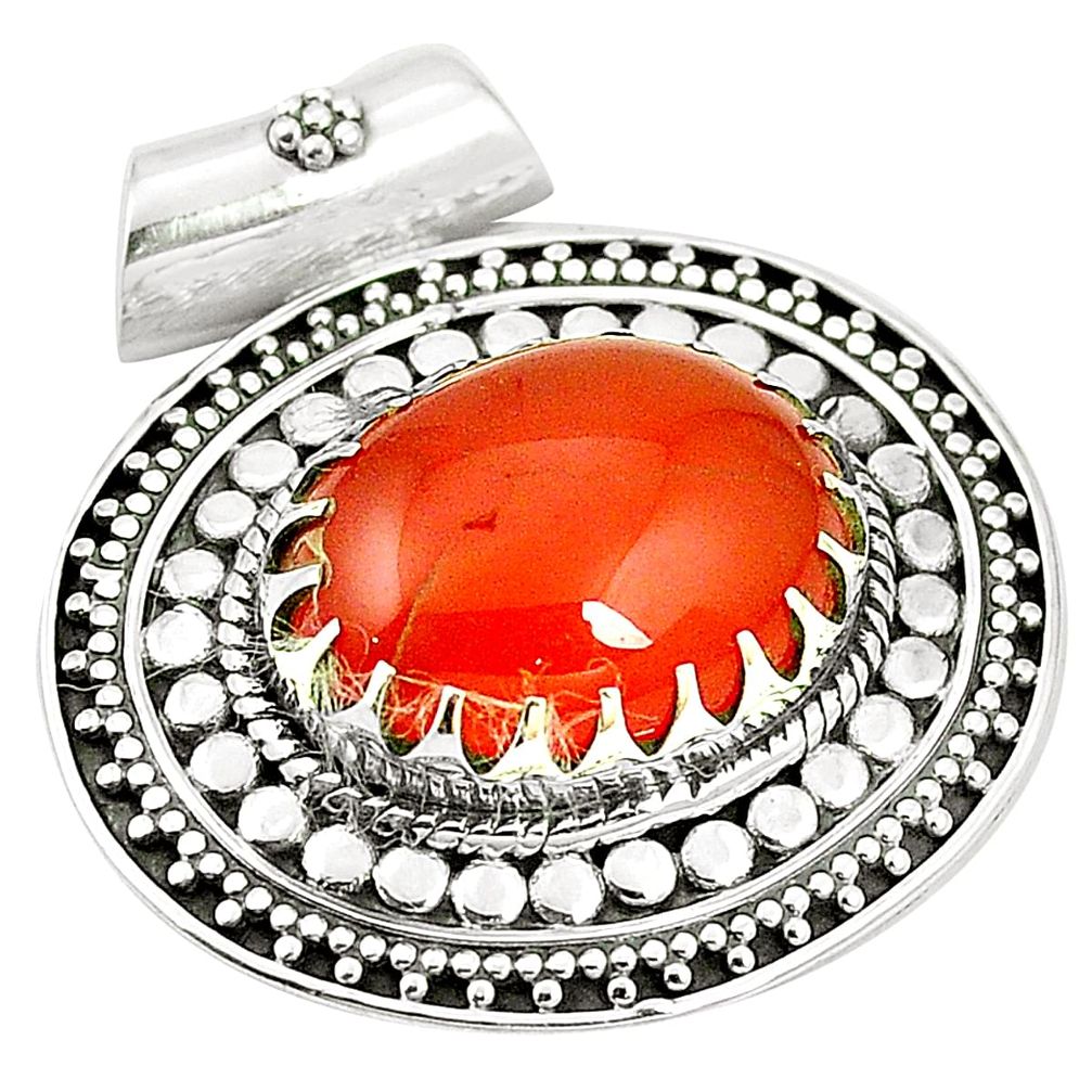 925 sterling silver natural orange cornelian (carnelian) pendant jewelry m40144