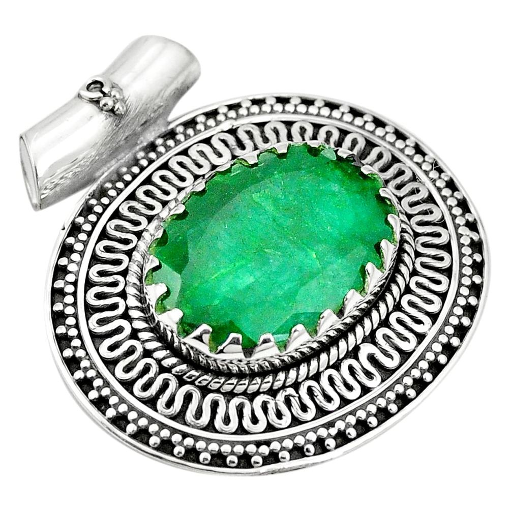 925 sterling silver natural green emerald oval pendant jewelry m40164