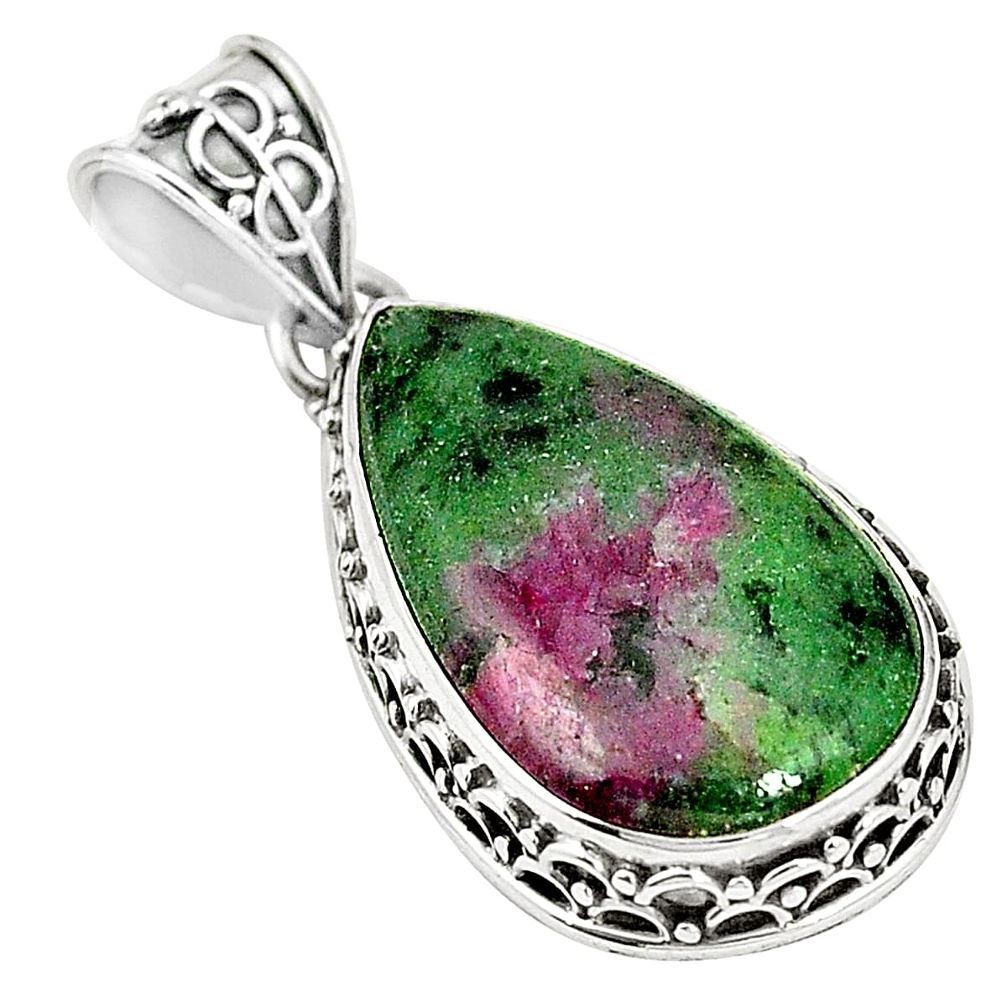 Natural pink ruby zoisite 925 sterling silver pendant jewelry m40182