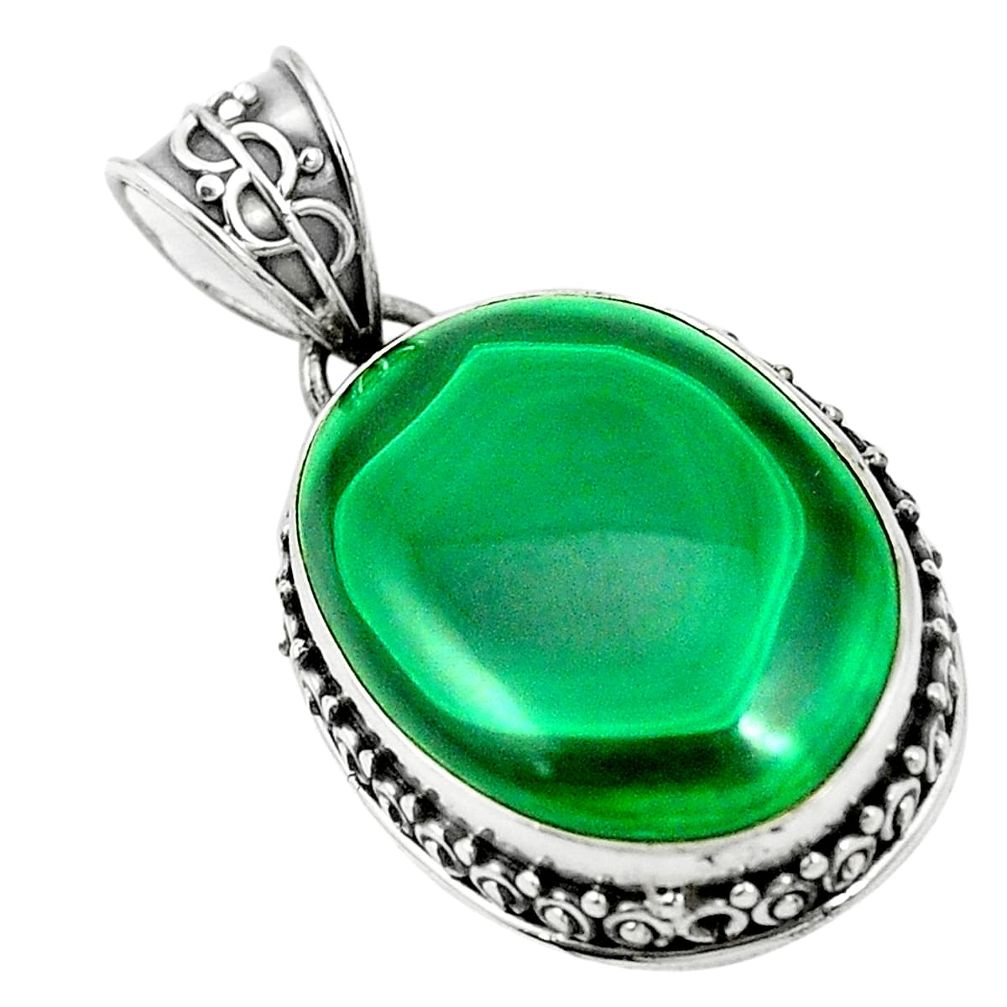 Natural green malachite (pilot's stone) 925 sterling silver pendant m40209