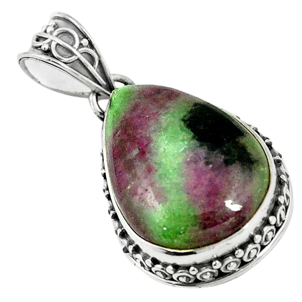 Natural pink ruby zoisite 925 sterling silver pendant jewelry m40210