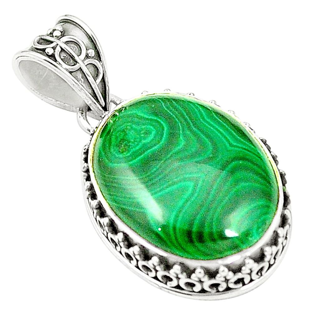 Natural green malachite (pilot's stone) 925 silver pendant jewelry m40222