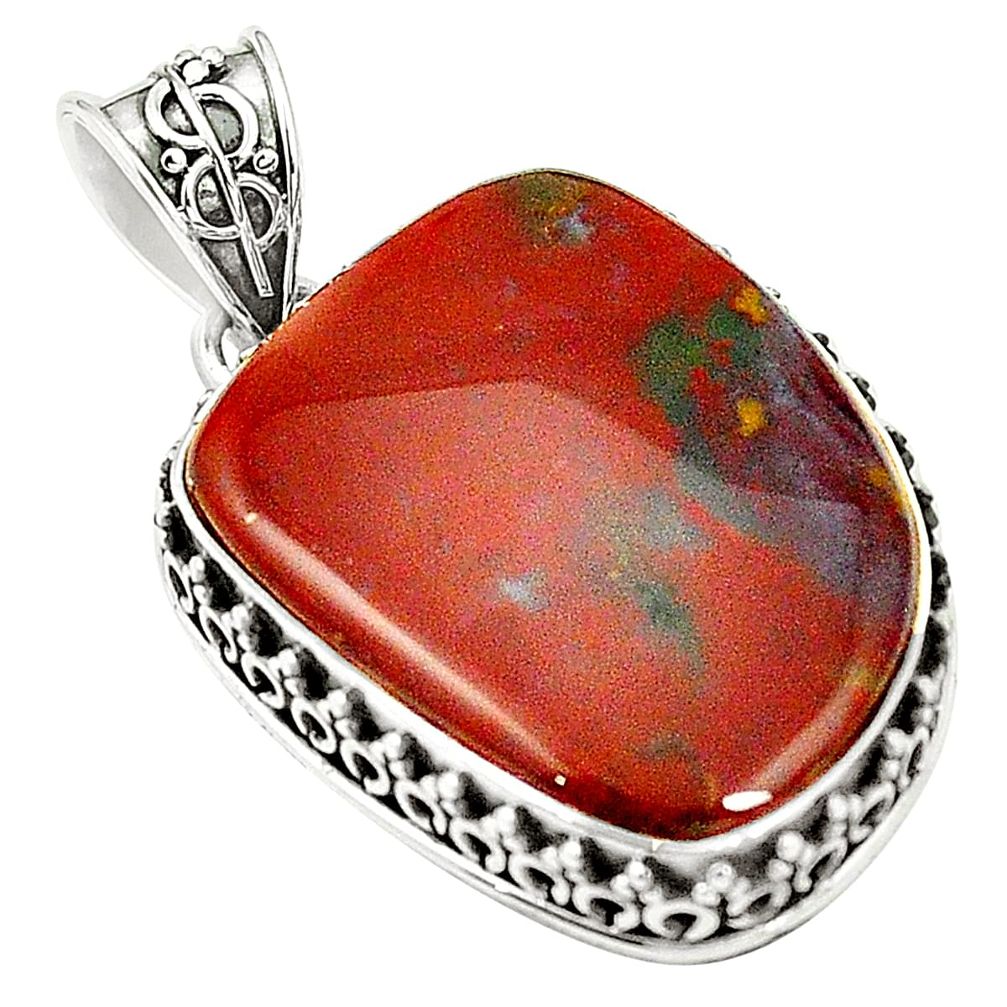 Natural green bloodstone african (heliotrope) 925 silver pendant m40227