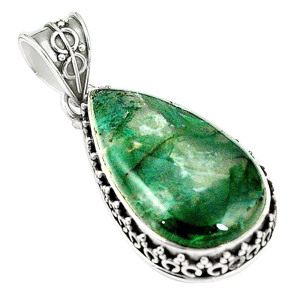 Natural green moss agate 925 sterling silver pendant jewelry m40228