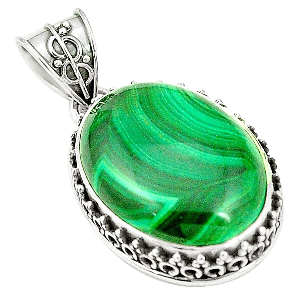 Natural green malachite (pilot's stone) 925 sterling silver pendant m40232