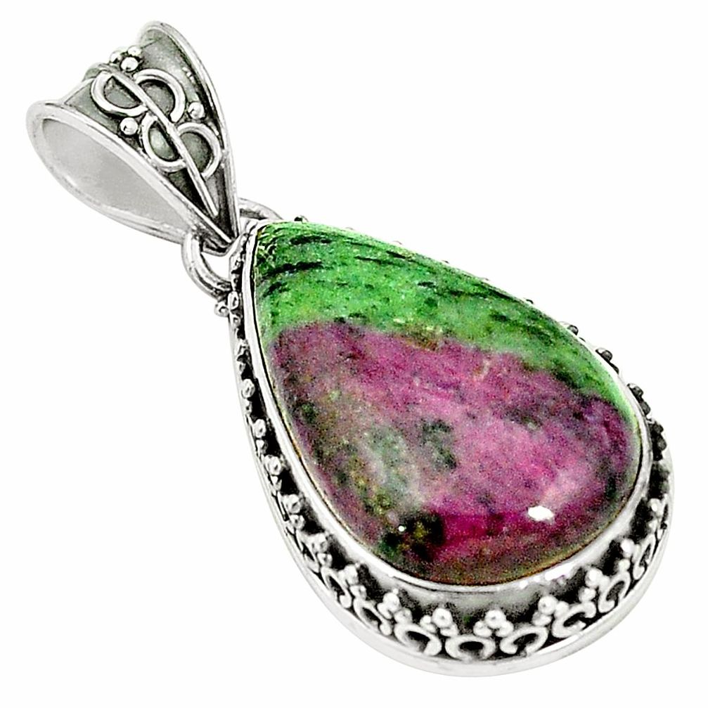 Natural pink ruby zoisite 925 sterling silver pendant jewelry m40237