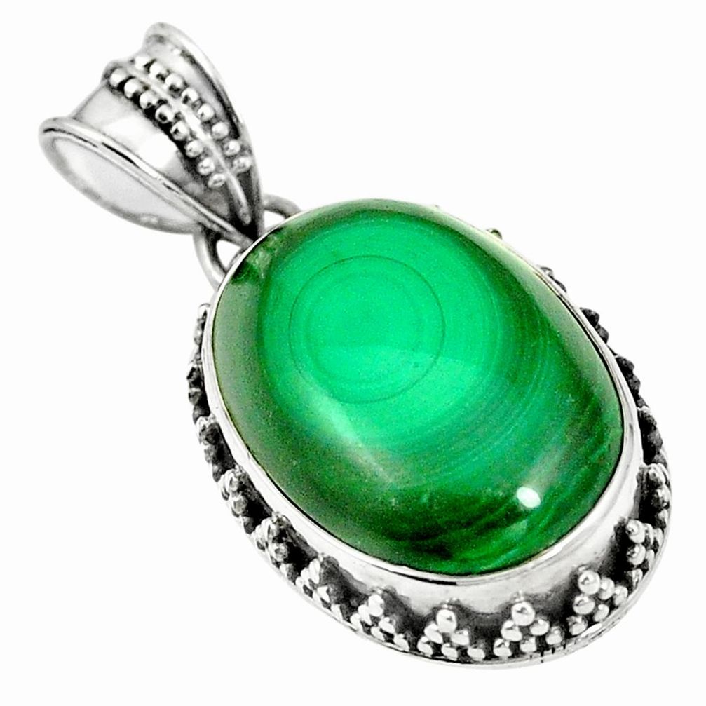 Natural green malachite (pilot's stone) 925 silver pendant jewelry m40252