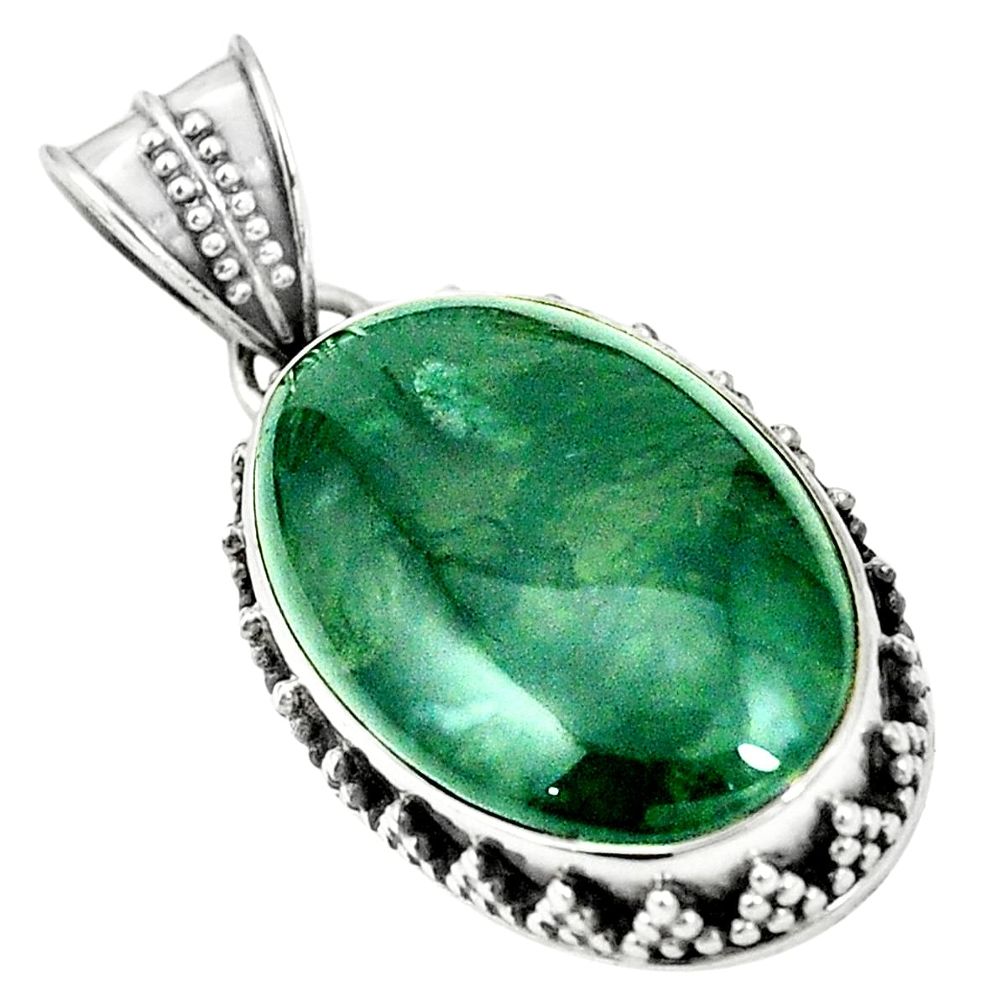 Natural green moss agate oval 925 sterling silver pendant jewelry m40254