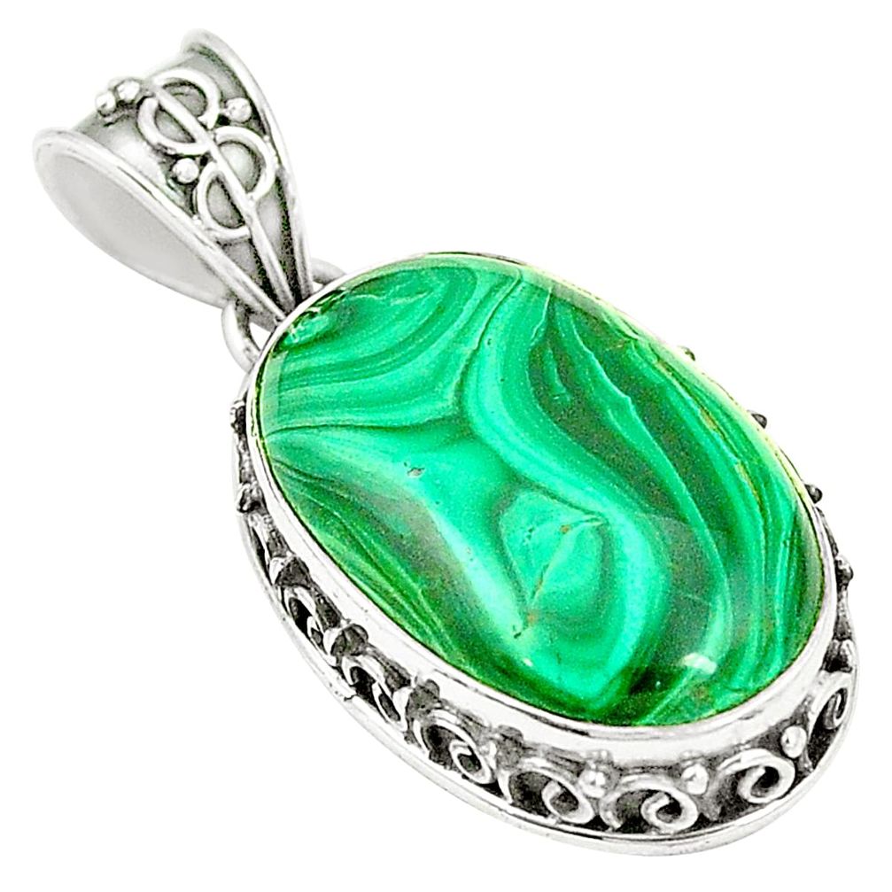 Natural green malachite (pilot's stone) 925 silver pendant jewelry m40272