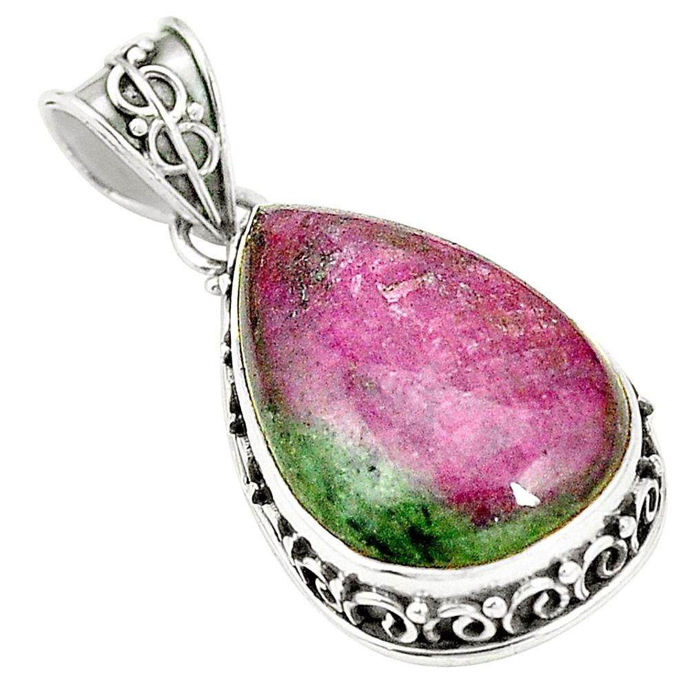 Natural pink ruby zoisite 925 sterling silver pendant jewelry m40273