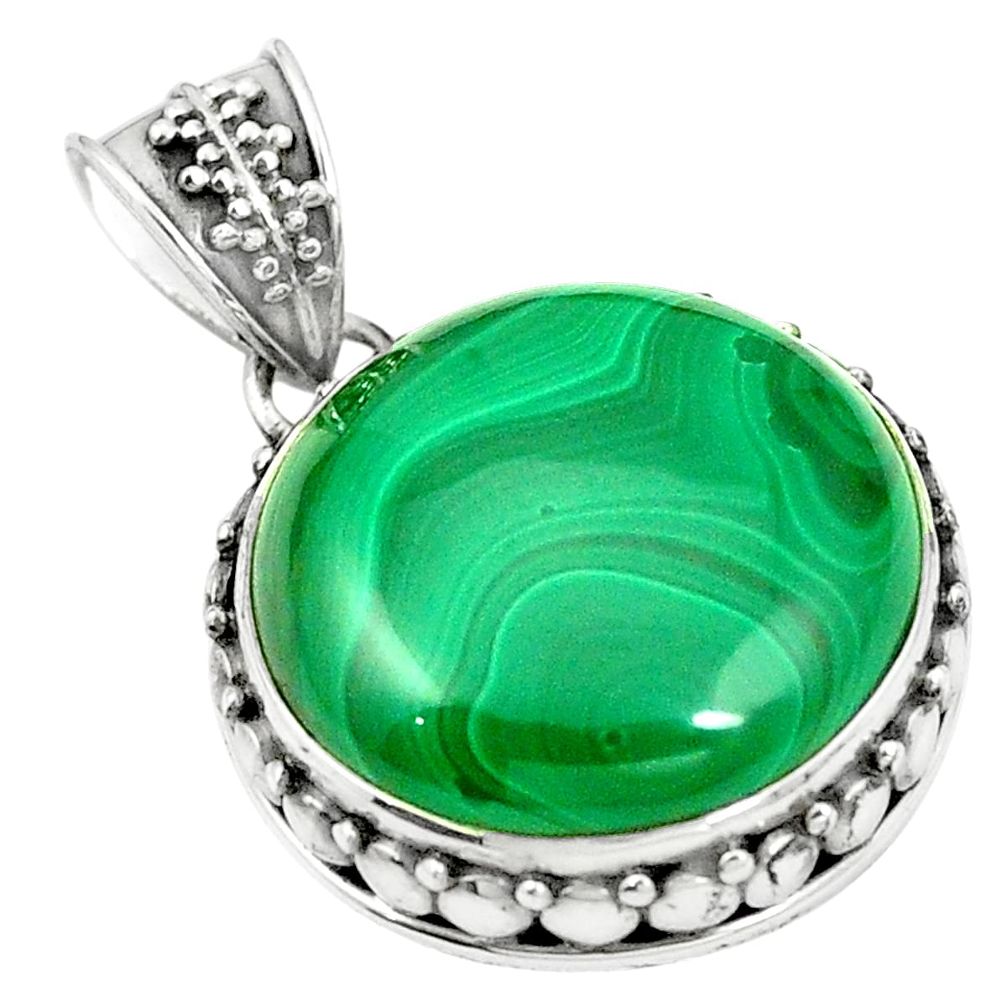 Natural green malachite (pilot's stone) 925 silver pendant jewelry m40290