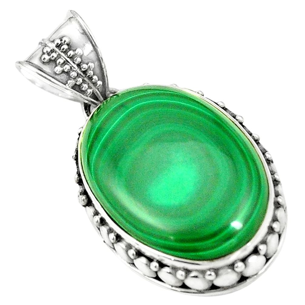 Natural green malachite (pilot's stone) 925 silver pendant jewelry m40296