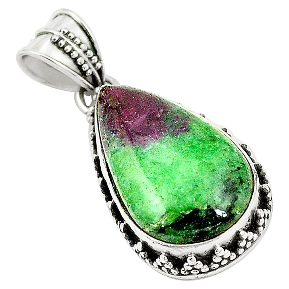 Natural pink ruby zoisite 925 sterling silver pendant jewelry m40308