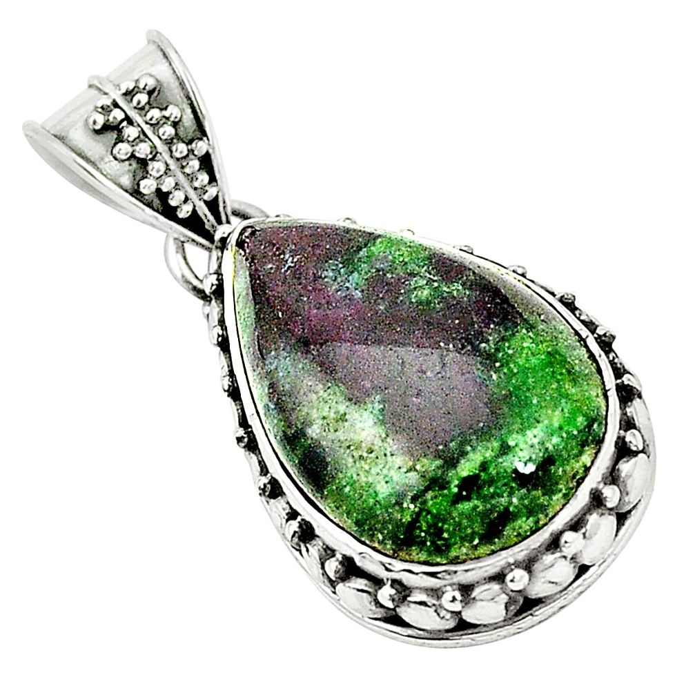 Natural pink ruby zoisite 925 sterling silver pendant jewelry m40316