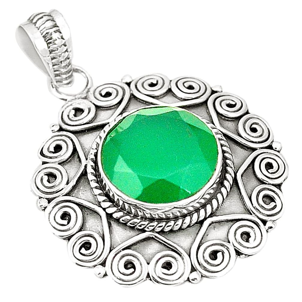 Natural green chalcedony 925 sterling silver pendant jewelry m40502