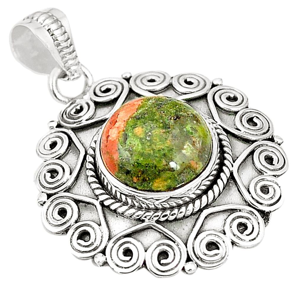 Natural green unakite 925 sterling silver pendant jewelry m40503