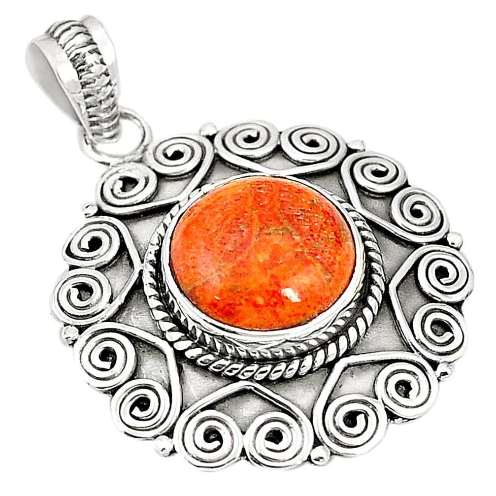 925 sterling silver red copper turquoise round pendant jewelry m40511