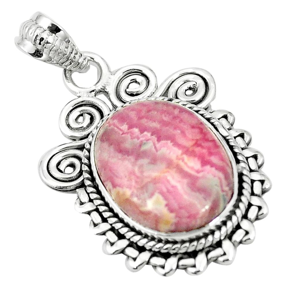 Natural pink rhodochrosite inca rose (argentina) 925 silver pendant m40525