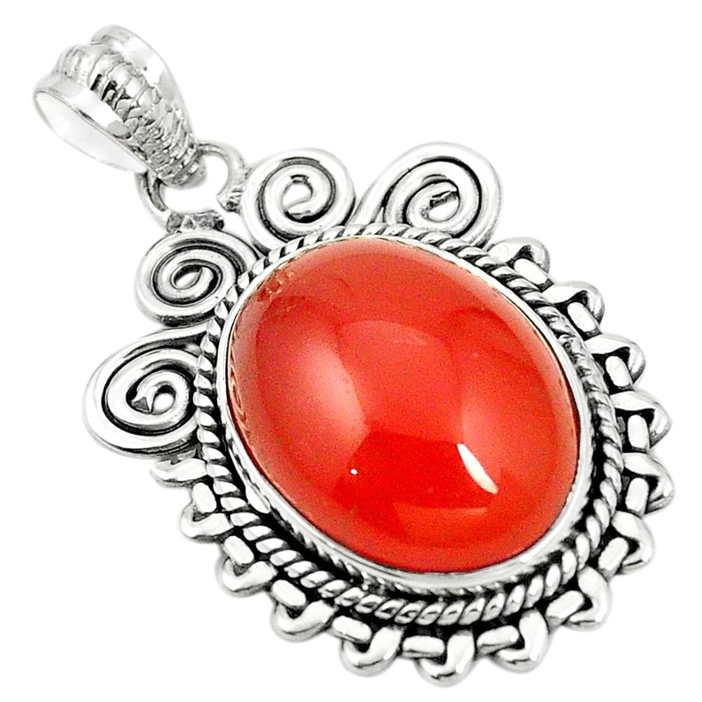 Natural orange cornelian (carnelian) 925 sterling silver pendant m40537