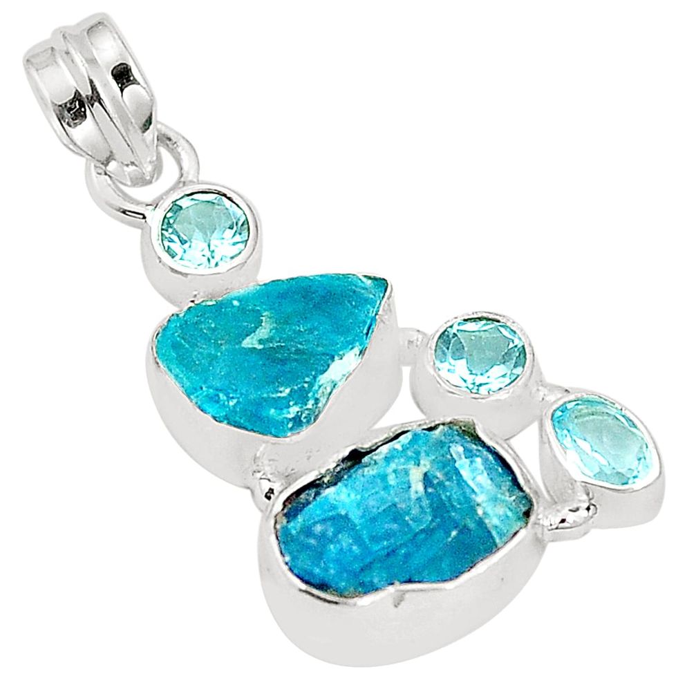 Blue apatite rough topaz 925 sterling silver pendant jewelry m40584