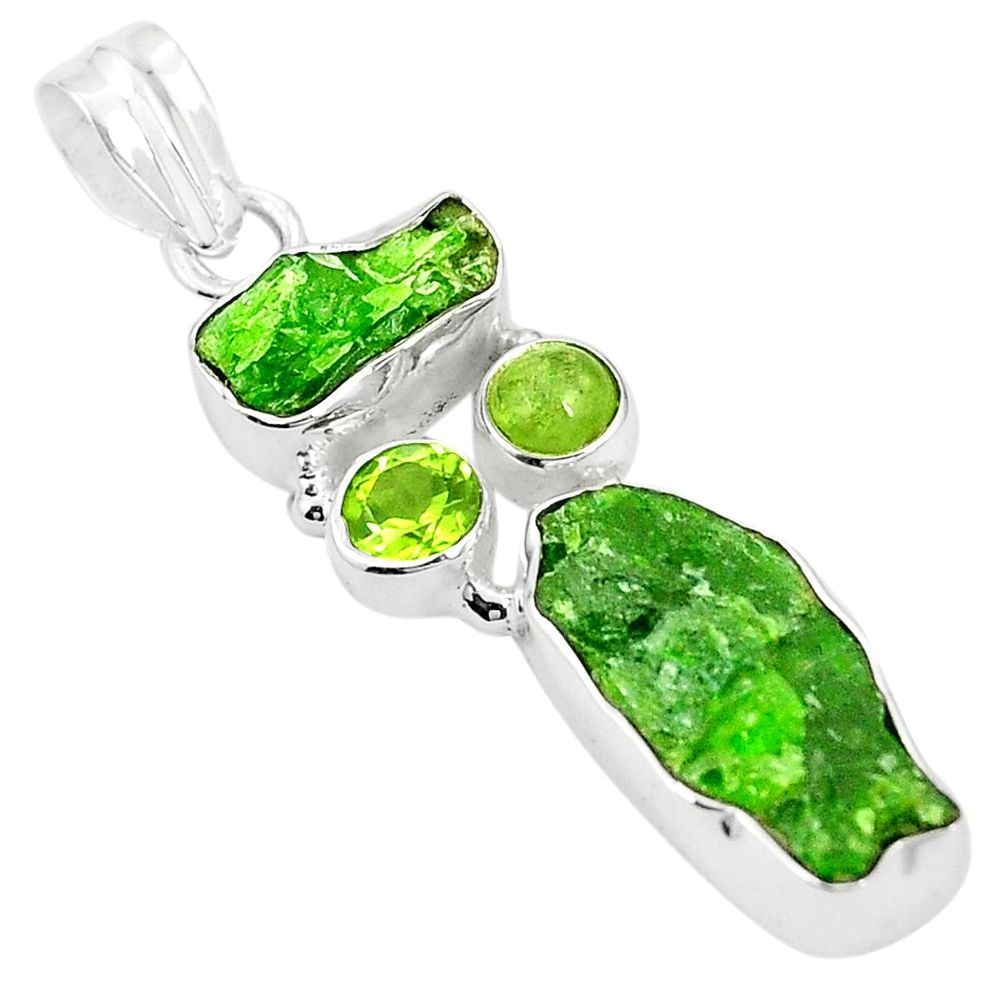 Green chrome diopside rough peridot 925 sterling silver pendant m40603