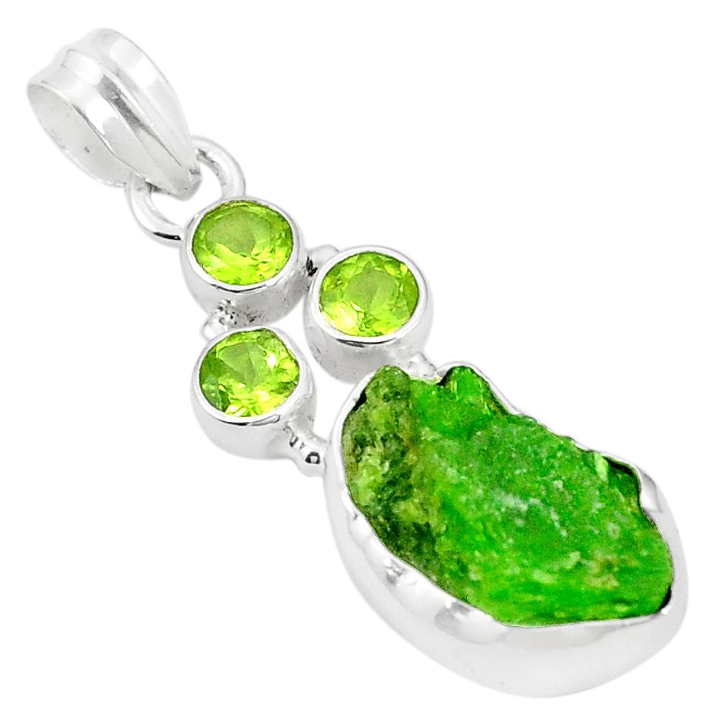 Green chrome diopside rough peridot 925 sterling silver pendant m40606