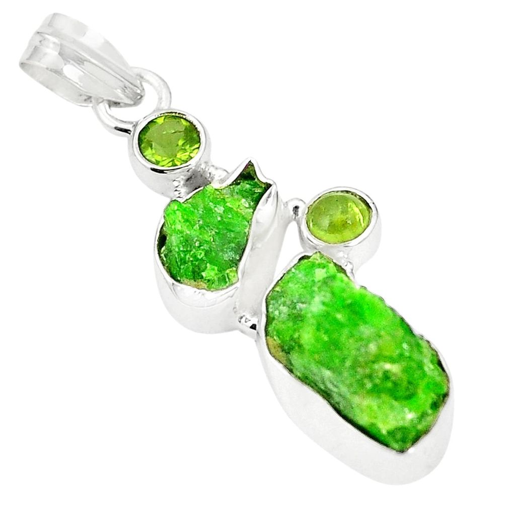 Green chrome diopside rough peridot 925 sterling silver pendant m40607