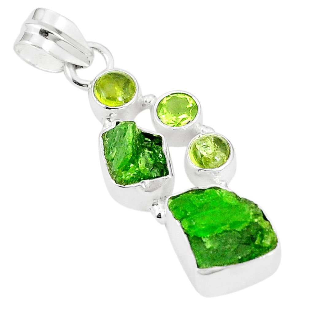 Green chrome diopside rough peridot 925 sterling silver pendant m40608