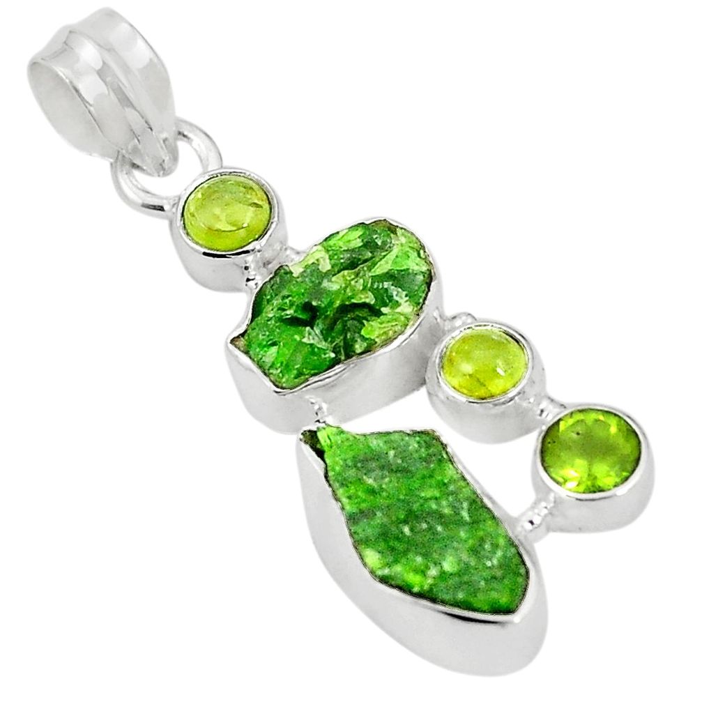 925 sterling silver green chrome diopside rough peridot pendant jewelry m40609